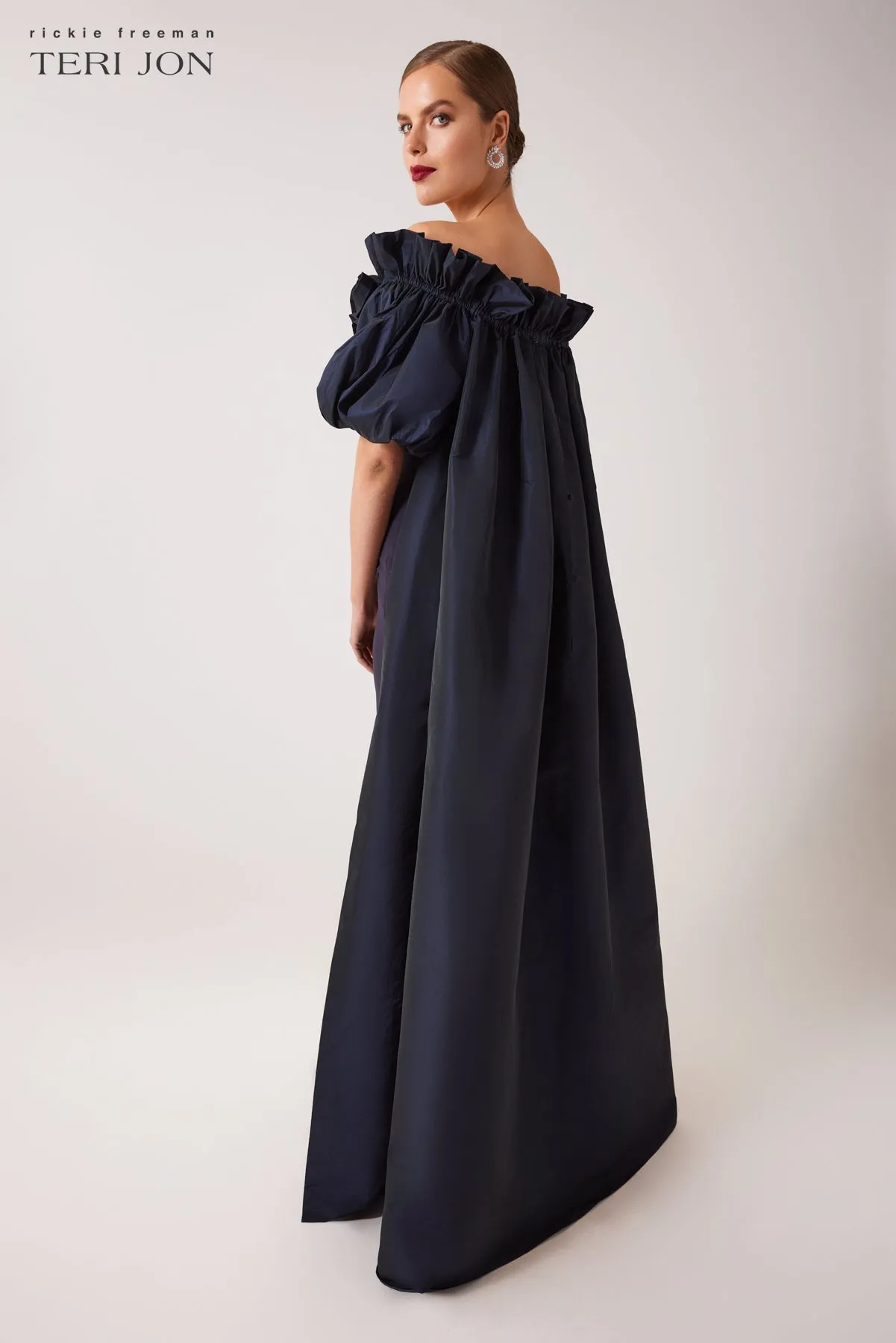Crepe And Taffeta Evening Gown With Cape