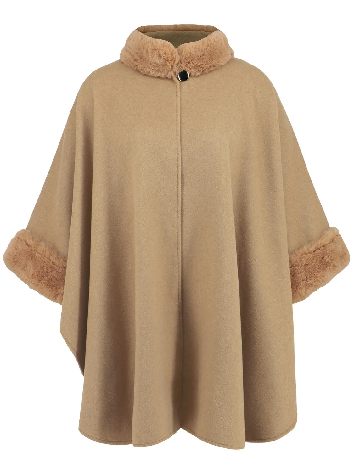 Explore More Collection - Fuzzy Trim Long Sleeve Poncho