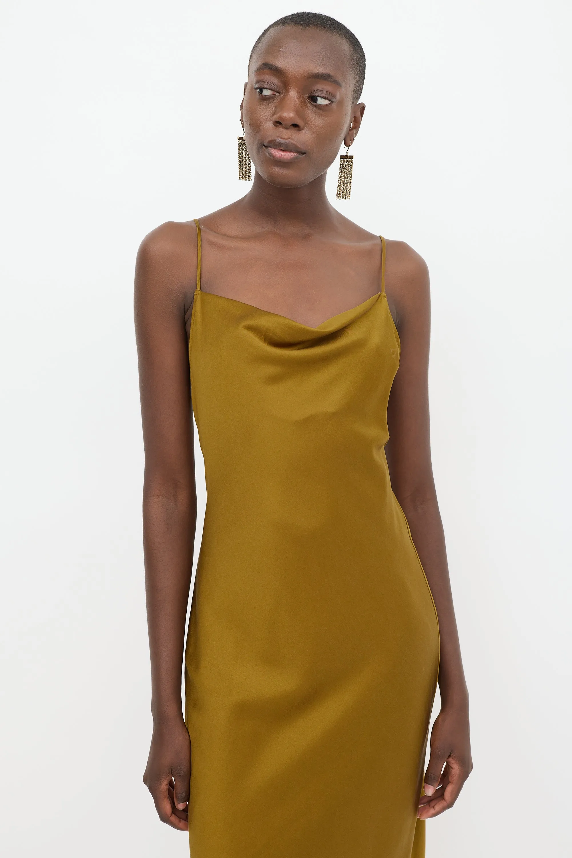 Gold Silk Cowl Slip Dress