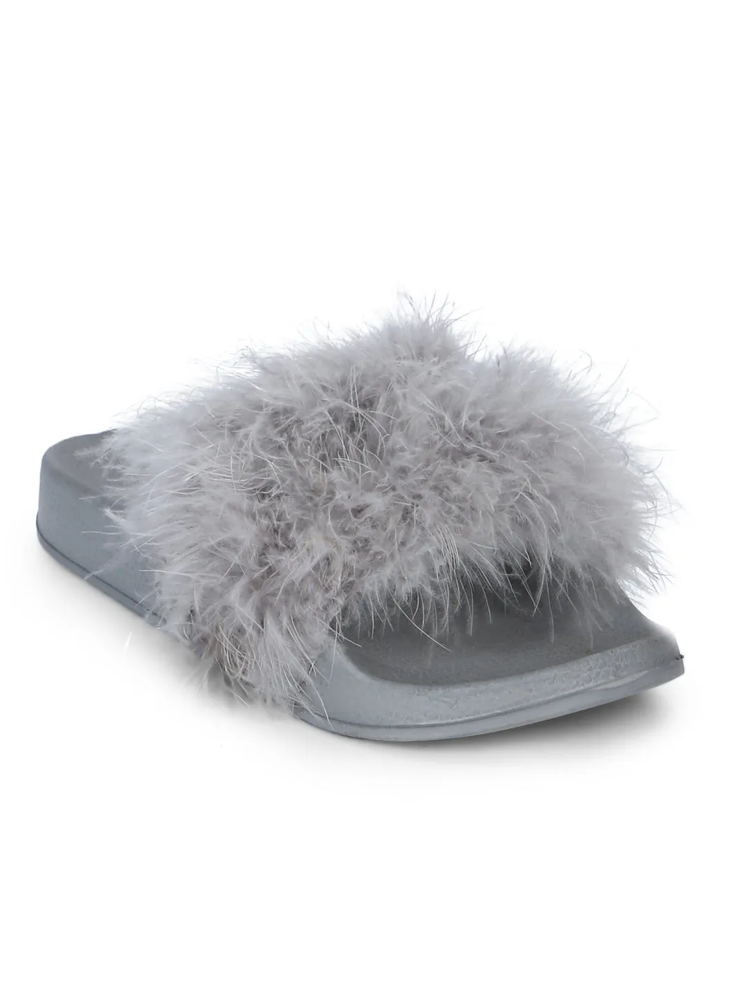 Grey Feather Slip-on Flats