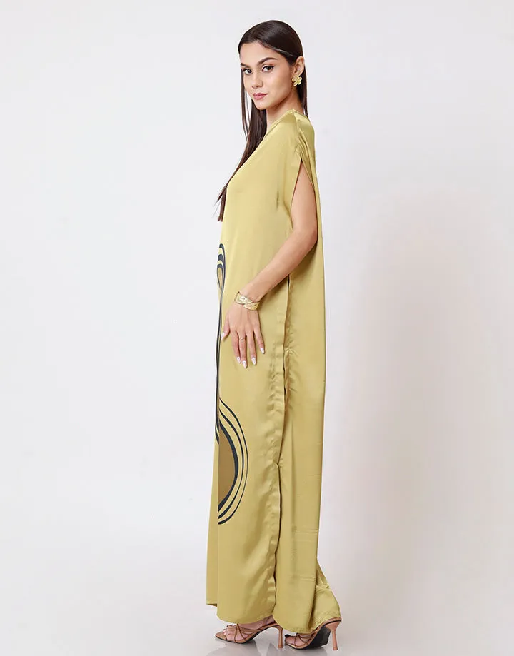 Round Neck Maxi Seren Print Caftan Dress