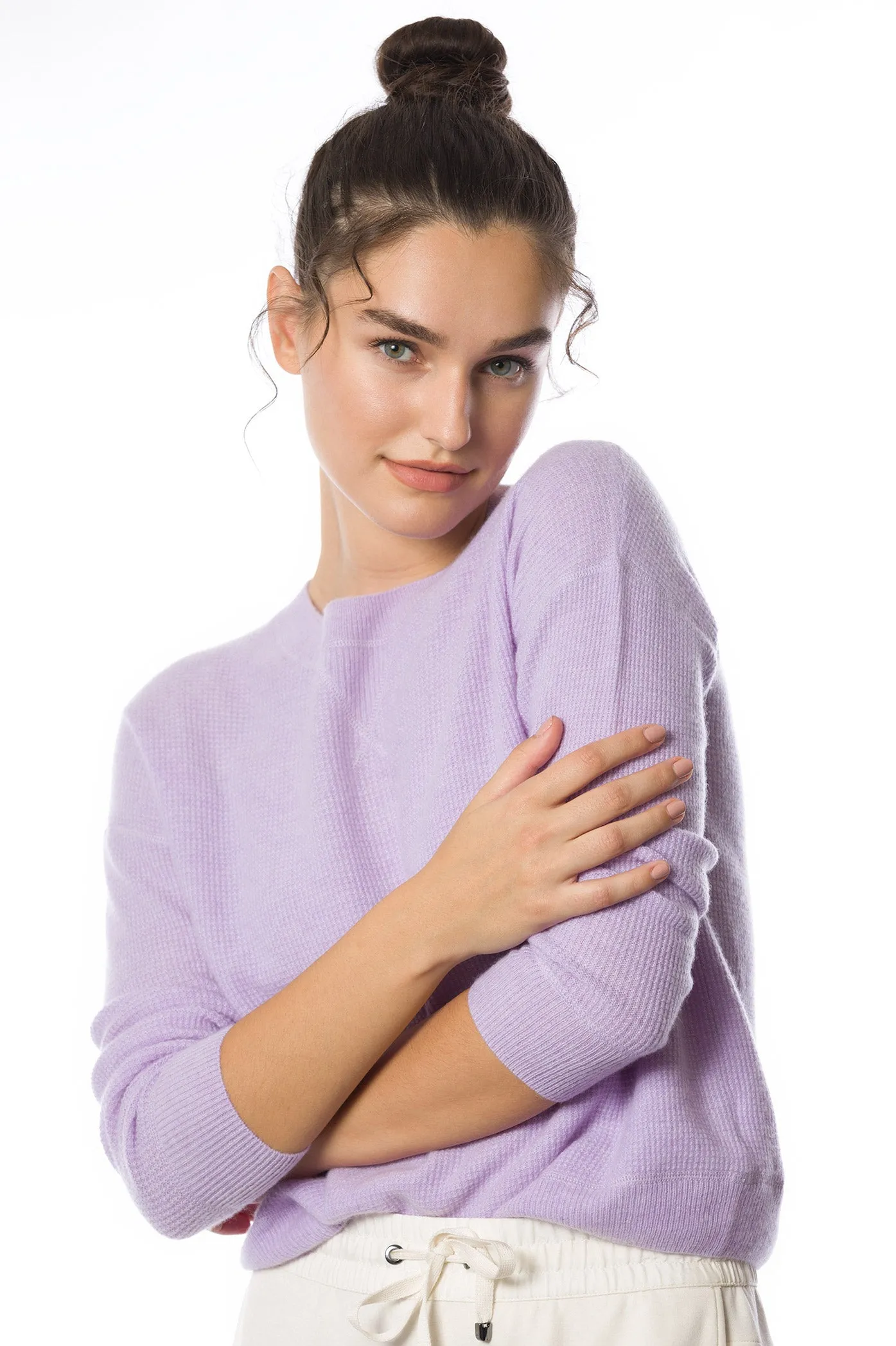 Sustainable Cashmere Waffle Knit Sweatshirt - Soft Lilac