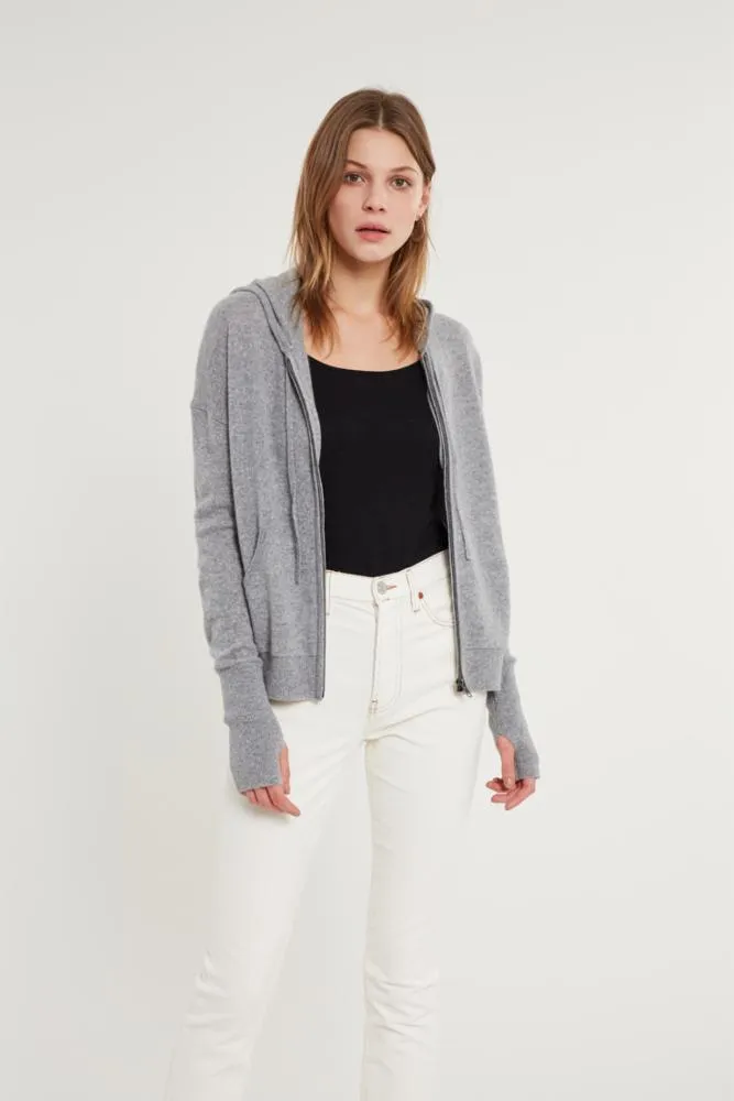White   Warren - Zip Up Hoodie With Thumbhole in Heather Grey