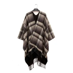 Winter Thick Oversized Poncho Wrap Plaid Stripped with Tassel for Women